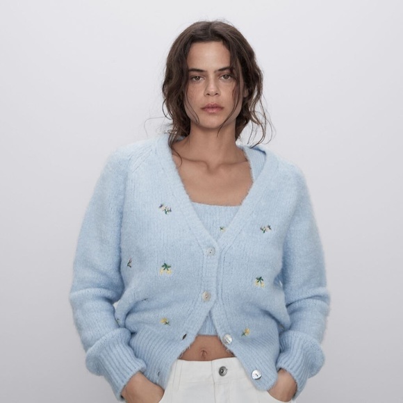 Zara - Floral Embroidered Knit Cardigan - Picture 2 of 8